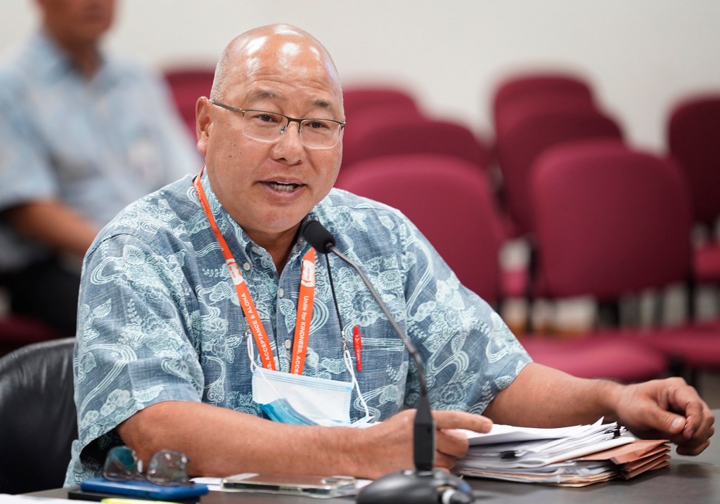 Department of Education deputy superintendent Curt Otaguro testifies in front of the House of Representatives education committee Tuesday, Jan. 16, 2024, in Honolulu. (Kevin Fujii/Civil Beat/2024)