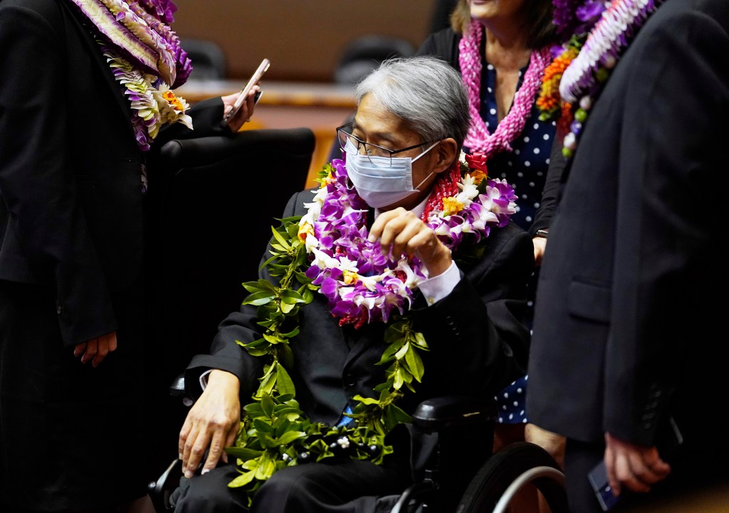 The House of Representatives Mark Nakashima enters the chambers before the opening day of the legislative session Wednesday, Jan. 17, 2024, in Honolulu. (Kevin Fujii/Civil Beat/2024)