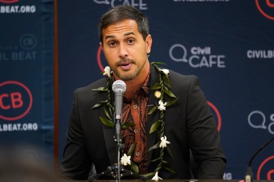 Sen. Brenton Awa speaks during the Civil Cafe at the Capitol Tuesday, Jan. 23, 2024, in Honolulu. The talk story event was hosted by Civil Beat. (Kevin Fujii/Civil Beat/2024)