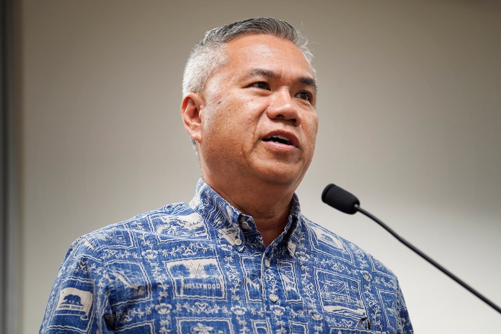 University of Hawaii vice president for budget and finance/CFO Kalbert Young testifies to the House of Representatives education committee in support of HB 1537 Tuesday, Jan. 30, 2024, in Honolulu. HB 1537 proposes amendments to articles VII and X of the Constitution to authorize legislation to establish a tax of residential investment property to increase funding for public education. (Kevin Fujii/Civil Beat/2024)