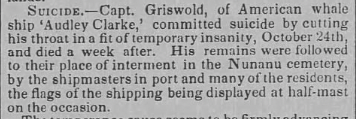 Newspaper clipping from the Charleston Mercury mentioning Henry Griswold's death in 1848. (Newspapers.com)