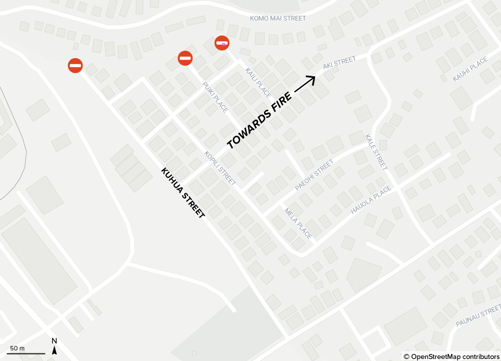 Map of Kahua Street on Maui with marked dead ends.