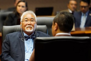 Rep. Sam Kong listens to comments during the House of Representatives discussion on state budget HB1800 HD1 Wednesday, March 13, 2024, in Honolulu. The House of Representatives voted to pass its third reading to cross over to the senate. (Kevin Fujii/Civil Beat/2024)