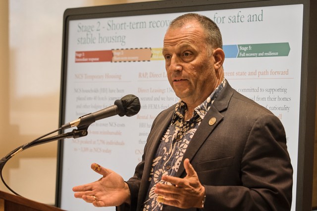 Hawaii Governor Dr. Josh Green speaks at a press conference updating the Maui Fire housing situation at the Office of the Governor Wednesday March 27th, 2024.(David Croxford/Civil Beat/2024)
