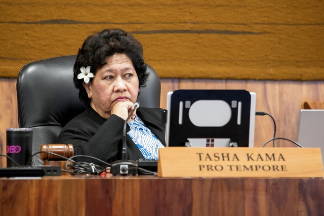 Maui County Council member Tasha Kama listens during a council meeting March 20, 2024. (Nathan Eagle/Civil Beat/2024)