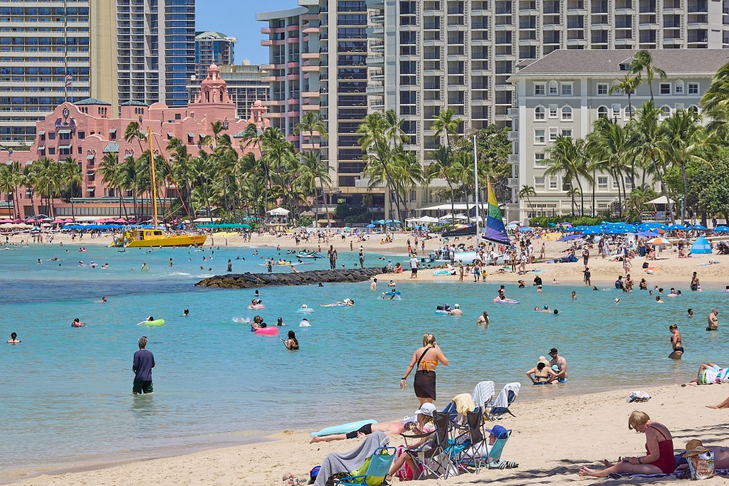 Tourism views of Waikiki Beach photographed morning of April 22nd, 2024 (David Croxford/Civil Beat/2024)