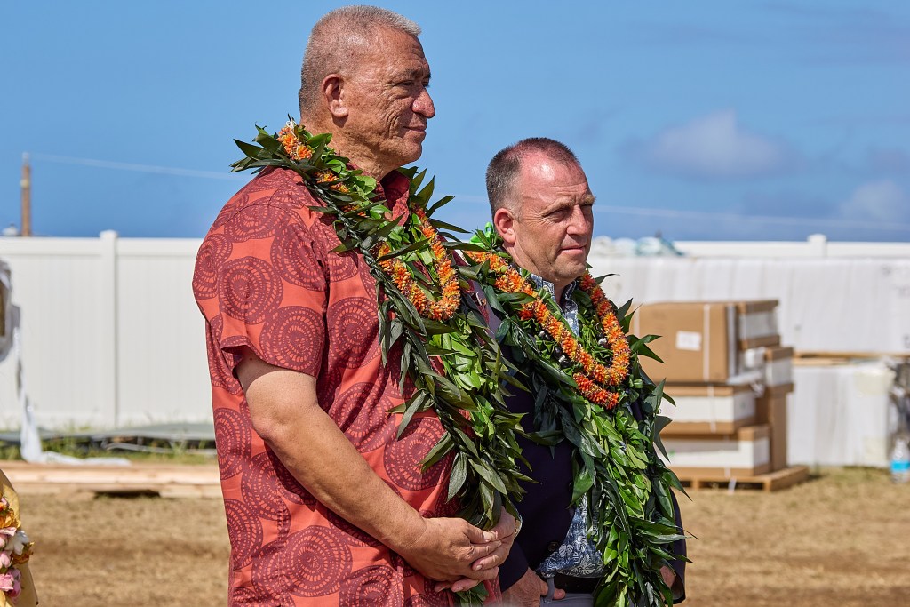 The Ke Ao Maluhia at Maui Lani has already begun to house Lahaina Fire victims. The first unit was presented to the Frasier (Sp?) family taking possession during an afternoon ceremony that included Maui Mayor Richard Bissen, Governor Josh Green. Other dignitaries representing individual groups that have supported the efforts since the days shortly after the August 8, 2023 fire were also in attendance Da.vid Croxford/Civil Beat/2024