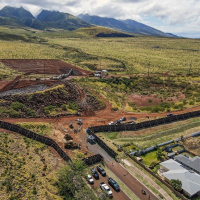The site in West Maui is being prepared for the state's 450-unit interim housing development for fire survivors who do not qualify for assistance from the Federal Emergency Management Agency. (Hawaii Community Foundation)