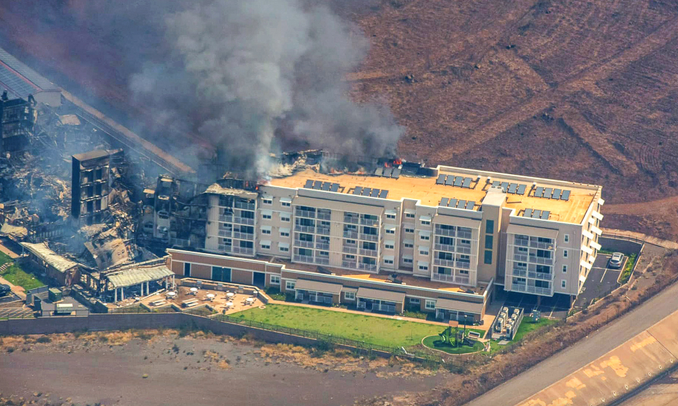 About half of the 89-unit Kaiaulu o Kupuohi apartment complex in Lahaina survived the first couple days of the Aug. 8 wildfire but with no attempt to put out the blaze it burned to the ground. (Courtesy: Ikaika Ohana)