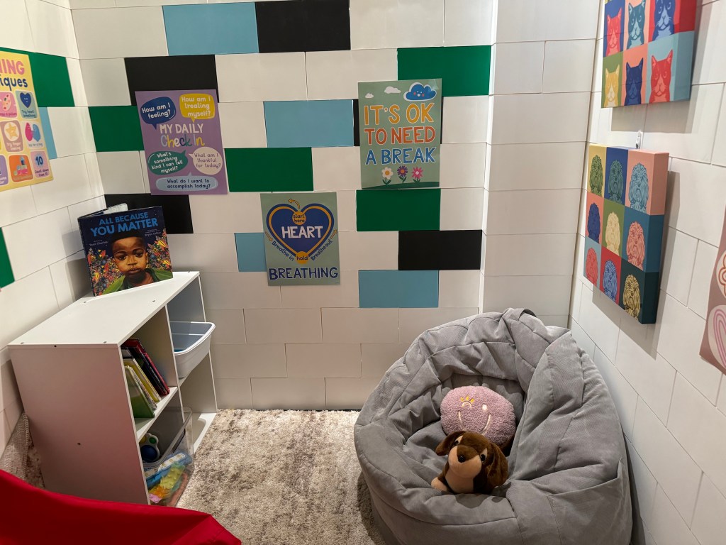 HTA created a calming corner in their new Lahaina campus where students can regulate their breathing and focus on their mental health.