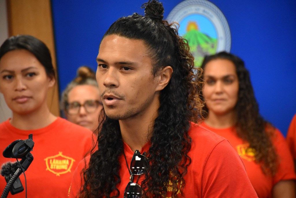 Paele Kiakona, a leader of Lahaina Strong, said the passage of the state law to give more authority to counties to regulate short-term rentals is a big victory for the grassroots organization. (Cammy Clark/Civil Beat/2024)