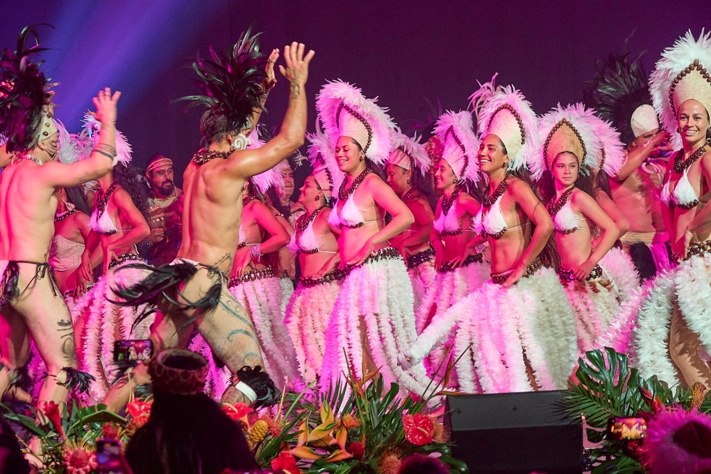 Ongoing festivities of Festpac continued at the Hawaii convention center with presentations by Rapanui. Each contingent presented the uniqueness of their culture within the islands of Polynesia in the Pacific (David Croxford/Civil Beat/2024)