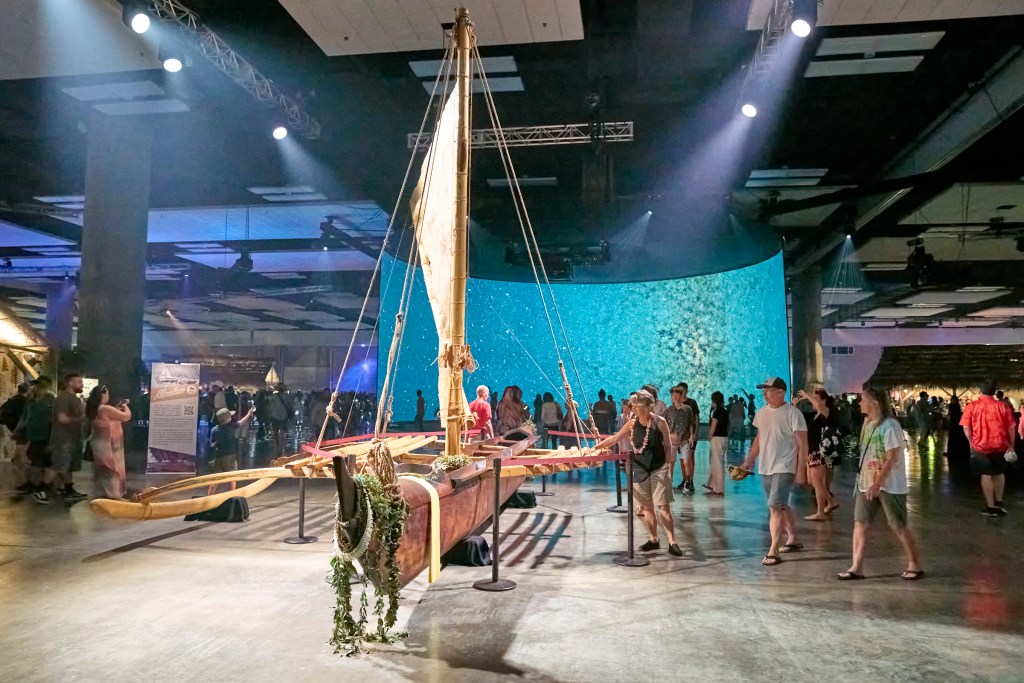 Ongoing festivities of Festpac continued at the Hawaii convention center with presentations by Rapanui and Aotearoa.  Each contingent presented the uniqueness of their culture within the islands of Polynesia in the Pacific
 (David Croxford/Civil Beat/2024)