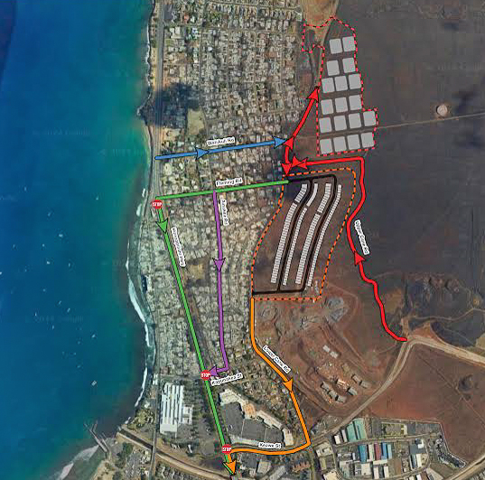 FEMA's temporary group site (in middle) and the state's temporary complex (top) are under construction to house fire survivors. (Courtesy: Army Corps of Engineers)