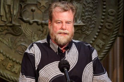 Sen. Angus McKelvey talks about the new bill he sponsored to become law Friday, July 5, 2024, in Honolulu. The four bills stem from the Aug. 8 fire which destroyed Lahaina and Upcountry Maui. (Kevin Fujii/Civil Beat/2024)