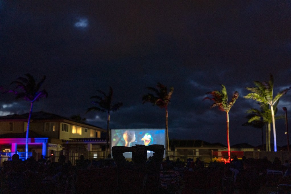 Ewa by Gentry Community Association hosts Movie in the Park Friday, July 26, 2024, in Ewa Beach. Numerous families attended to watch the animated film, “Migration.” (Kevin Fujii/Civil Beat/2024)