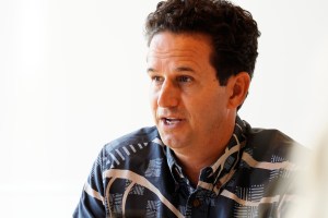U.S. Senator Brian Schatz meets with the Honolulu Civil Beat editorial board Thursday, Aug. 15, 2024, in Honolulu. (Kevin Fujii/Civil Beat/2024)