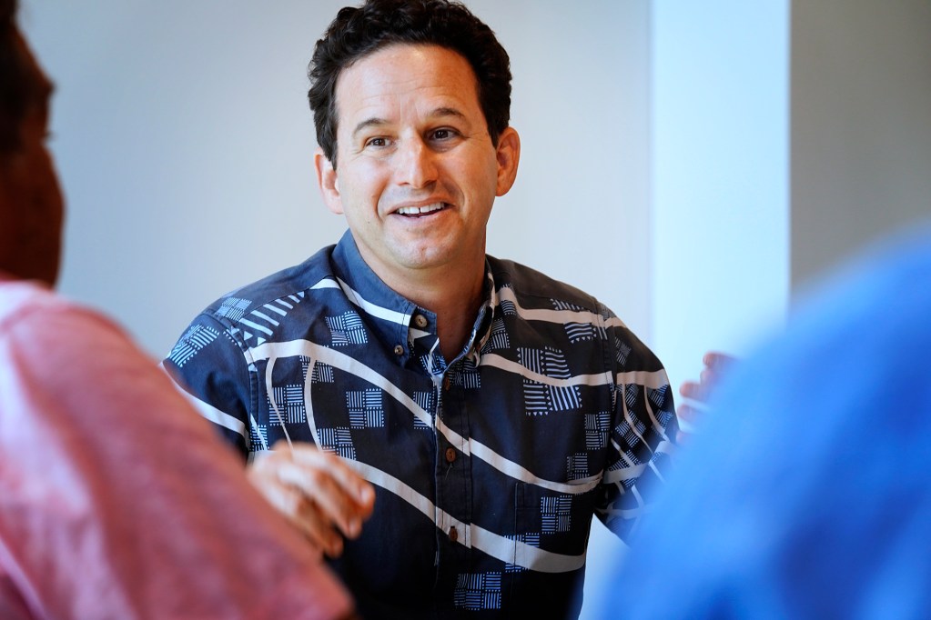 U.S. Senator Brian Schatz meets with the Honolulu Civil Beat editorial board Thursday, Aug. 15, 2024, in Honolulu. (Kevin Fujii/Civil Beat/2024)