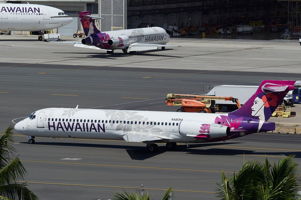 Daniel K Inouye International airport, Aircraft from Hawaiian airlines fleet, photographed August 16, 2024 (David Croxford/Civil Beat/2024)