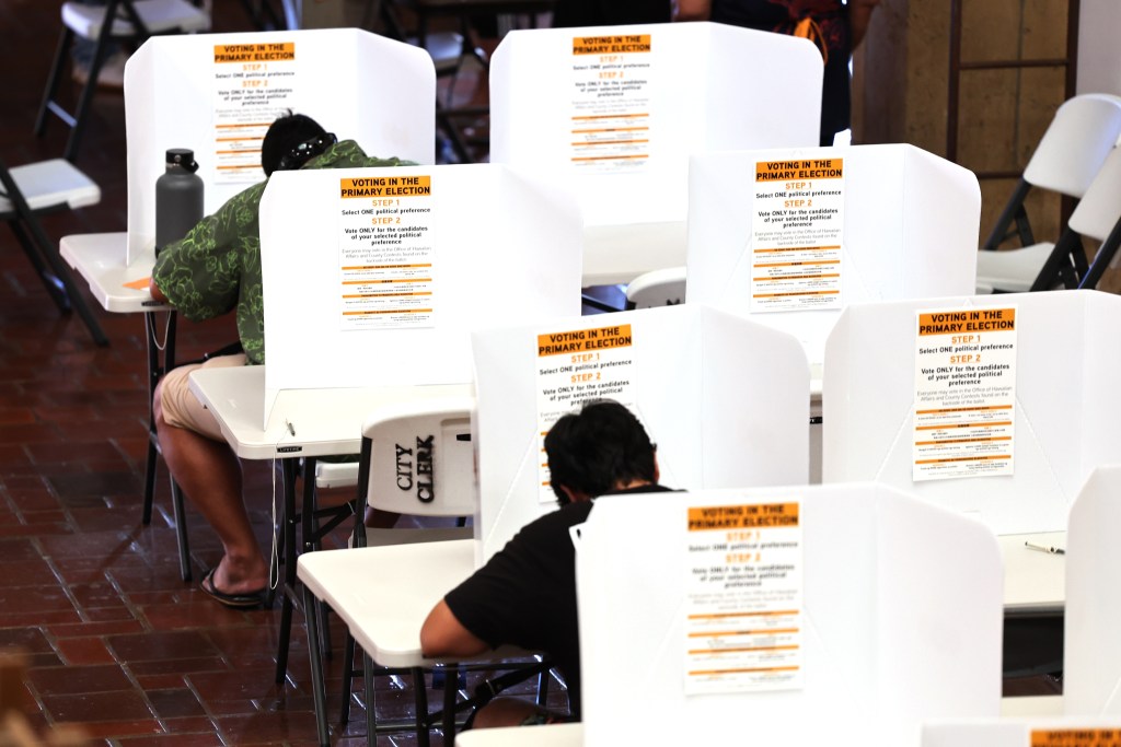 People vote at Honolulu Hale on Saturday, August 10, 2024 in Honolulu. Marco Garcia/CivilBeat/2024
