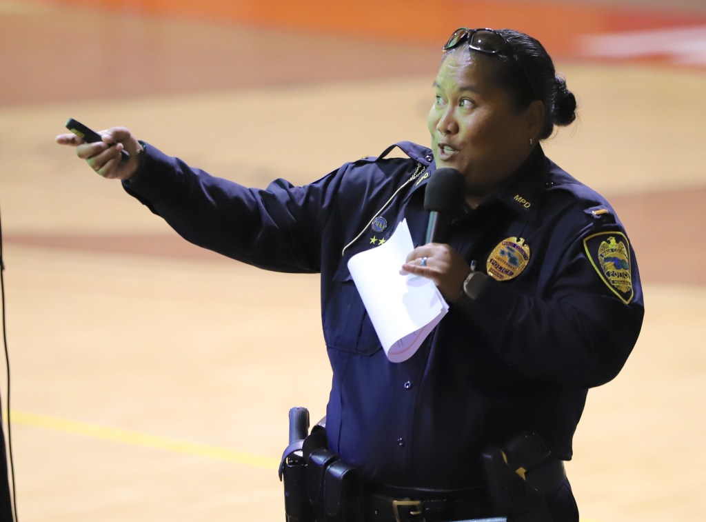 Maui Police Department Lt. Audra Sellers said the police will help setting a neighborhood watch program in Lahaina, but she knowns it is going to be difficult because residents are not back yet. (Leo Azambuja/Civil Beat/2024)
