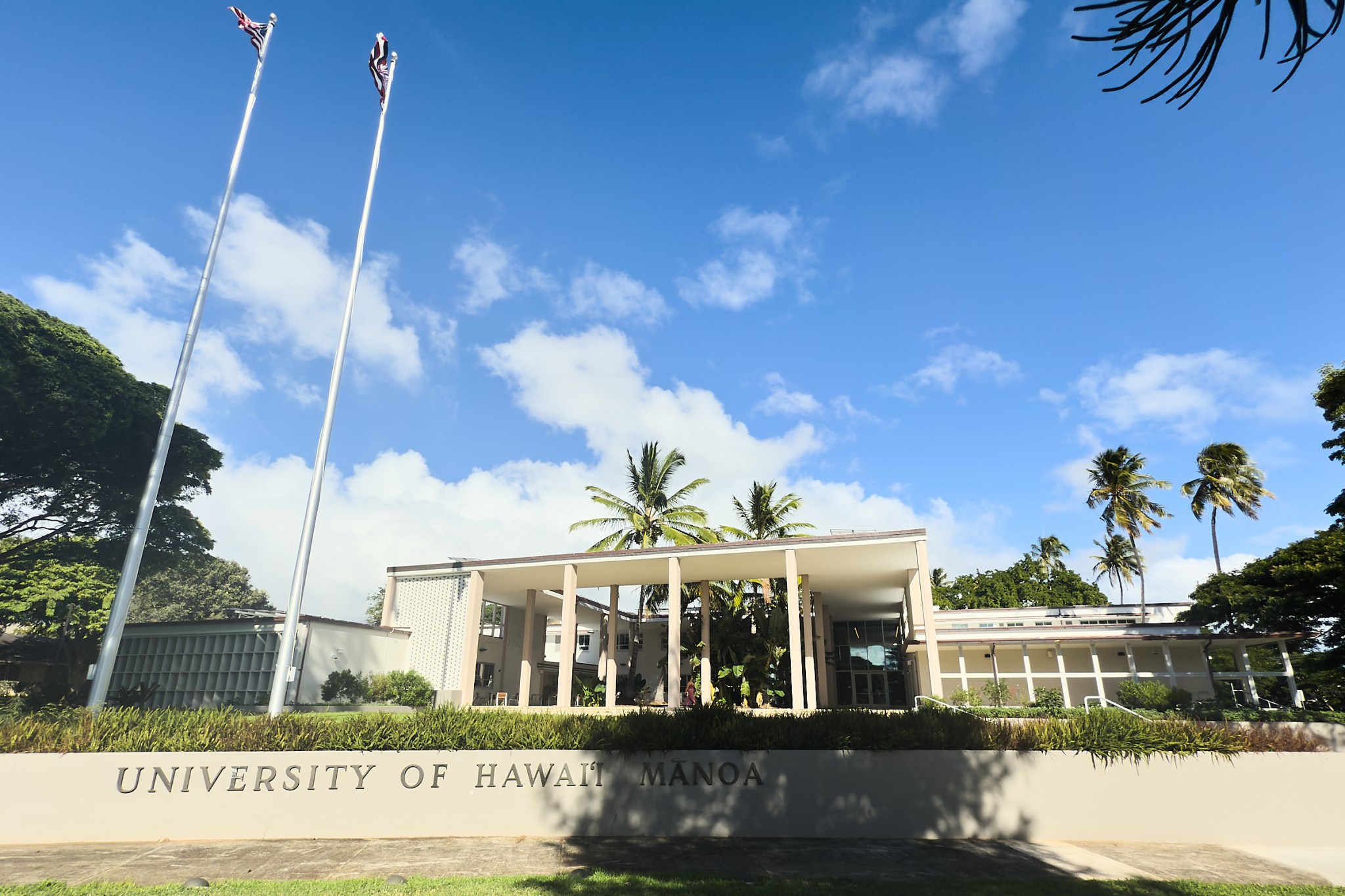 Bachman Hall on the UH Manoa Campus at the most prominent intersection of Dole Street and University Avenue photographed October 10, 2024. The building has been renovated and modernized over the last three years and the expenditure of $26M. (David Croxford/Civil Beat/2024)