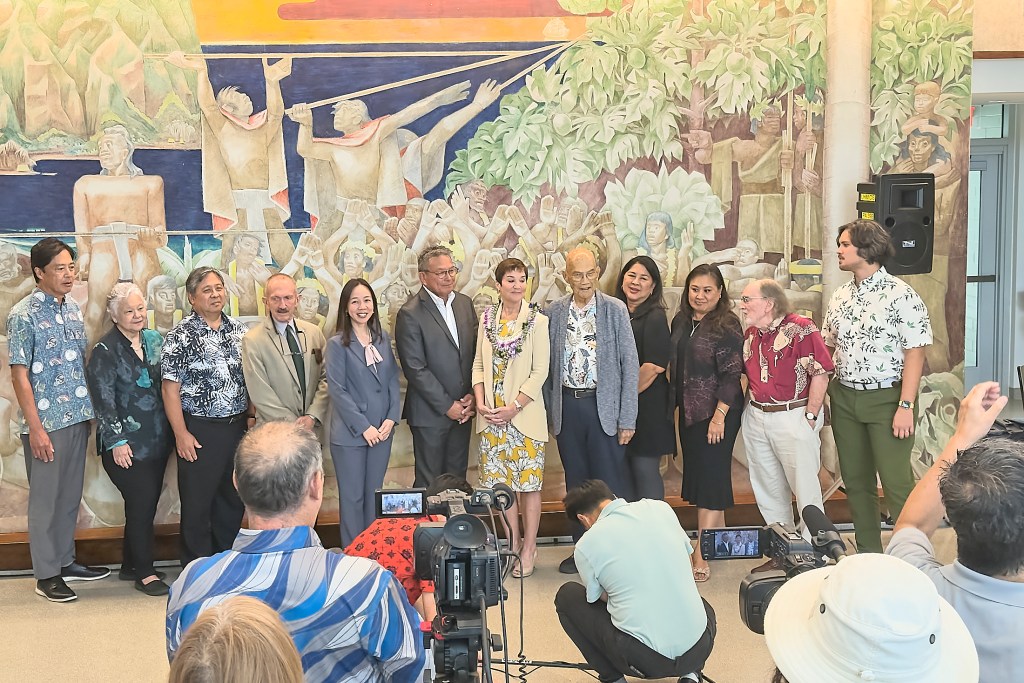 The University of Hawaii Board of Regents held a press conference in Bachman Hall at the University of Hawaii, October 17th, 2024 to present Wendy Hensel as their choice to replace the retiring President Dr. David Lassner.(David Croxford/Civil Beat/2024)