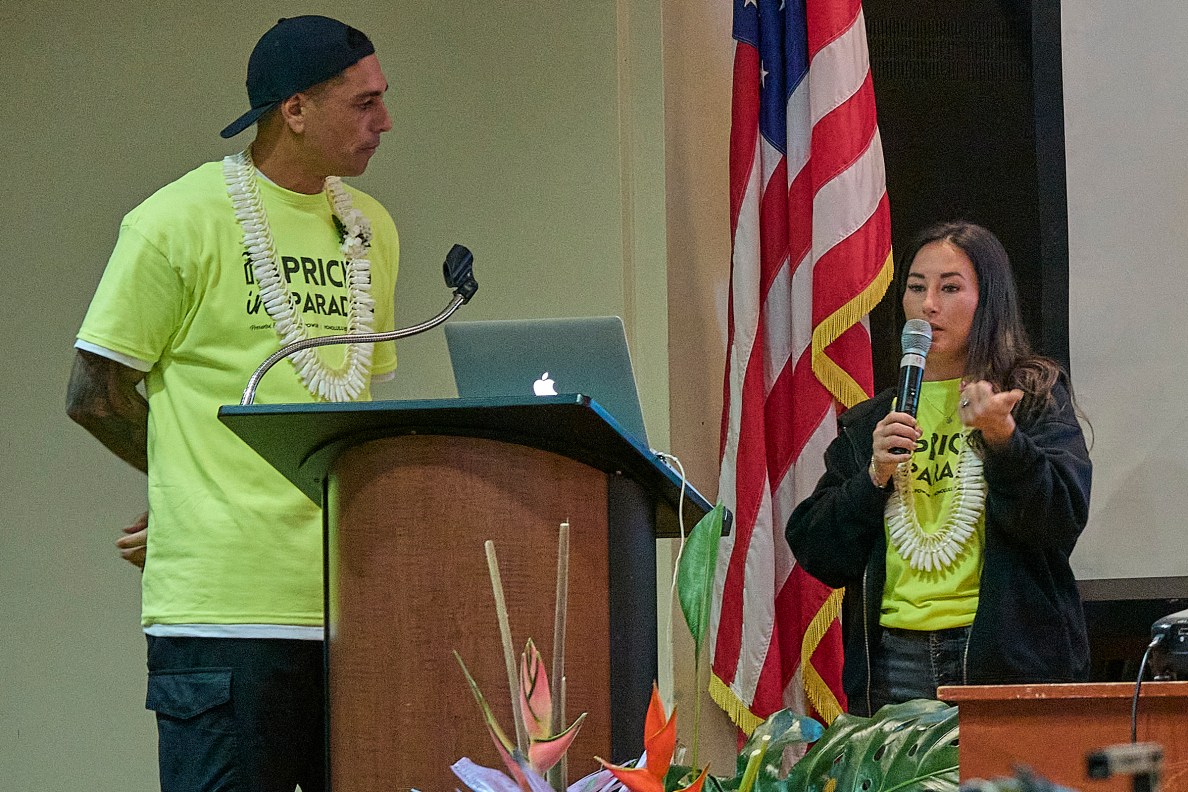 Event: Priced Into Paradise. Kamohai and Tristyn Kalama hosted Priced Into Paradise at the Blaisdell Center October 26th, 2024 along with Councilwoman Andria Tupola(David Croxford/Civil Beat/2024)