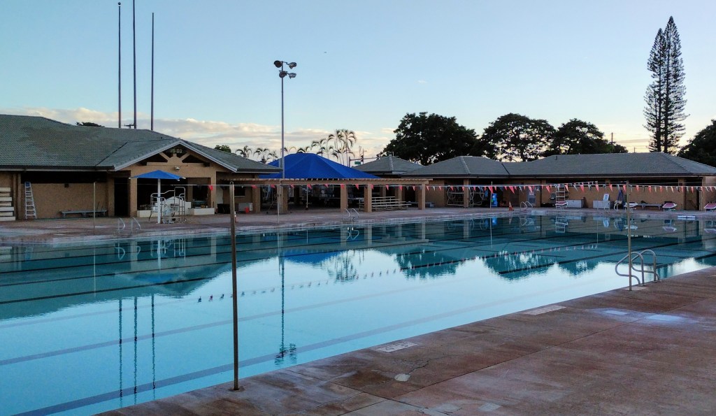 The pool at Lahaina Aquatic Center is seen here three days before the reopening to the public. (Leo Azambuja/Civil Beat/2024)