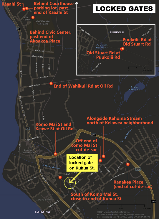 Map showing the location of locked gates.