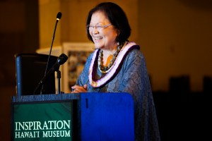 U.S. Sen. Mazie Hirono speaks during the Democrat election night watch party Tuesday, Nov. 5, 2024, in Honolulu. (Kevin Fujii/Civil Beat/2024)