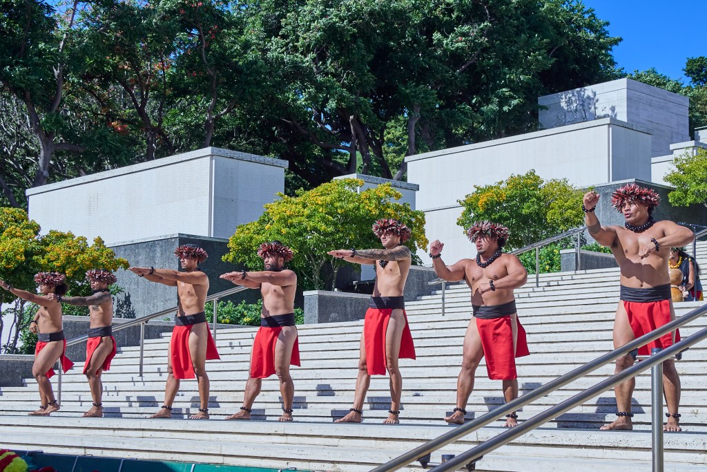 2024 Veterans Day Ceremony at the National Memorial Cemetery of the Pacific at Punchbowl. Only in Hawaii will you find Hula Kahiko performed at a Veteran’s Day ceremony. (David Croxford/Civil Beat/2024)