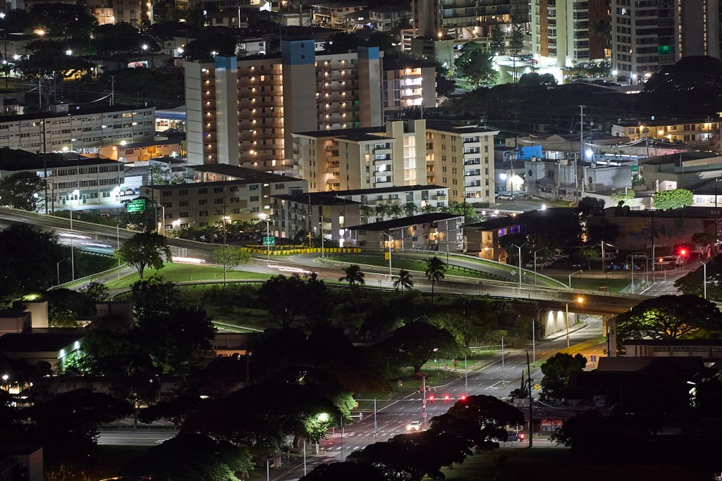 Views for Round Top drive showing University Avenue and King Street junction with minimal traffic, photographed between 4:15 am and 6:20am on November 27th, 2024. (David Croxford/Civil Beat/2024)