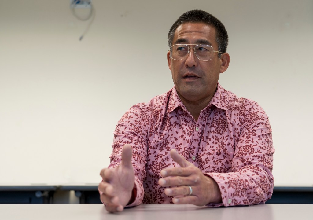 Kauai Mayor Derek Kawakami spoke with the Civil Beat Editorial Board on Friday at the county building in Lihue. (Nathan Eagle/Civil Beat/2024)