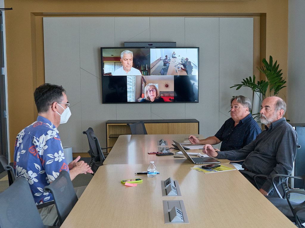 Sunshine Editorial Board, meeting photographed January 9th, 2024 House Representative David Tarnas, Senator Karl Rhoads, Civil Beat HQ (David Croxford/Civil Beat/2024)