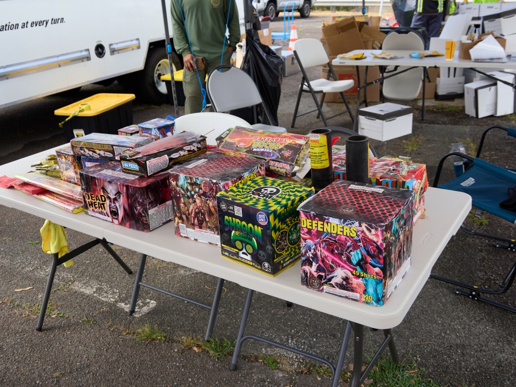 In light of the tragic loss of life at an Aliamanu Fireworks party on New Years evening, the Dept of Law Enforcement under the Direction of Jordan Lowe and in conjunction with HPD Bomb squad and various other state and local agencies conducted a Fireworks Amnesty event at Aloha Stadium on Saturday January 11th and invited the public to turn in any illegal fireworks with no questions asked.  Both professionally manufactured and self made elements were turned in to agents who sorted and packed the fireworks for disposal at a later date. (David Croxford/Civil Beat/2025)