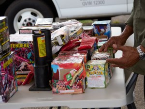 In light of the tragic loss of life at an Aliamanu Fireworks party on New Years evening, the Dept of Law Enforcement under the Direction of Jordan Lowe and in conjunction with HPD Bomb squad and various other state and local agencies conducted a Fireworks Amnesty event at Aloha Stadium on Saturday January 11th and invited the public to turn in any illegal fireworks with no questions asked. Both professionally manufactured and self made elements were turned in to agents who sorted and packed the fireworks for disposal at a later date. (David Croxford/Civil Beat/2025)