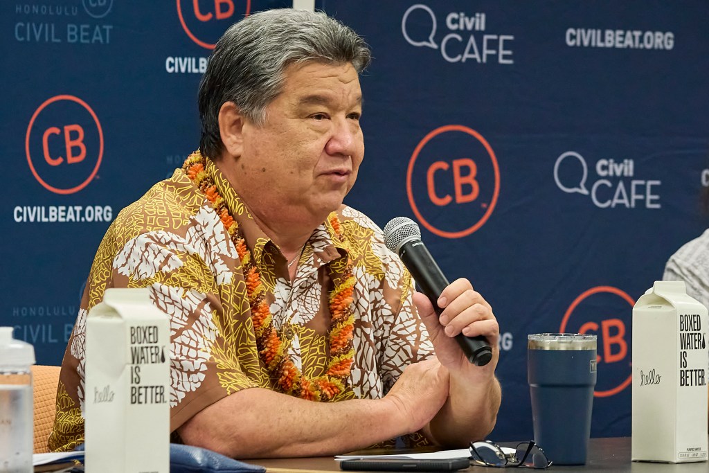 Civil Beat held its first Civil Caf of the 2025 legislative session on January 22nd, 2025,with Speaker Nadine Nakamura and Senate President Ron Kouchi. (David Croxford/Civil Beat/2025)