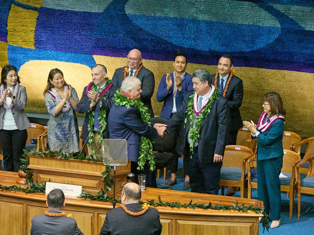 Views from the State of the Judiciary address January 23rd, 2025 given by Chief Justice Mark E. Recktenwald during a joint session of the House of Representatives and the Senate in the Senate Chamber.(David Croxford/Civil Beat/2025)