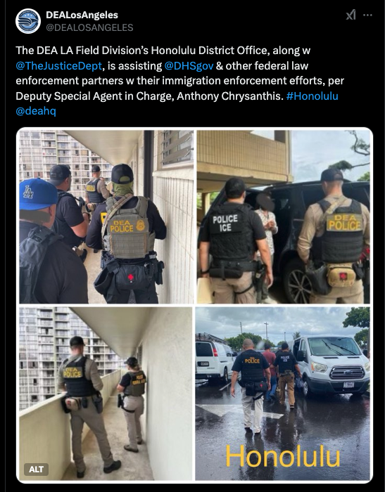 Federal agents posted on social media about arrests made in Honolulu during immigration enforcement operations.