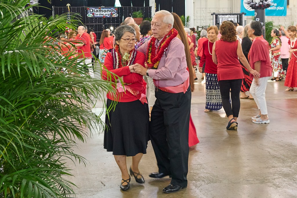 The 54th annual Senior Citizen’s Valentine’s Day Dance took place on Tuesday at the Blasdell Center. Norman and Susan Kawamoto travelled over from Kaneohe to attend. David Croxford/Civil Beat/2025