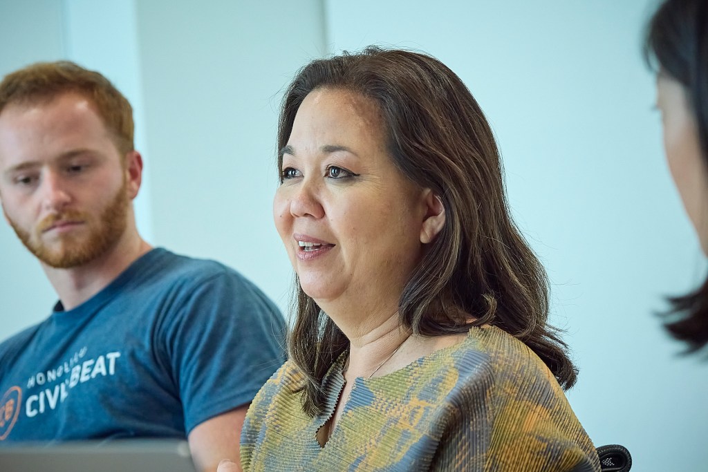 Congresswoman Jill Tokuda attended an Editorial Board Meeting at Honolulu Civil Beat headquarters in Kaimuki. She answered questions relating to Hawaii and the present federal funding climate under the Trump administration’s DOGE cuts. (David Croxford/Civil Beat/2025)