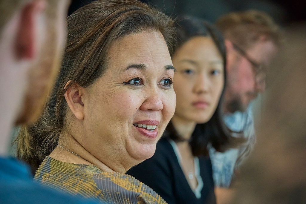 Congresswoman Jill Tokuda attended an Editorial Board Meeting at Honolulu Civil Beat headquarters in Kaimuki. She answered questions relating to Hawaii and the present federal funding climate under the Trump administration’s DOGE cuts. (David Croxford/Civil Beat/2025)