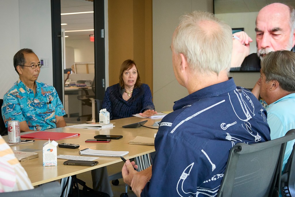 The State Salary Commission met on Thursday March 27th with The Civil Beat Editorial Board to discuss the fundamentals of reaching their decisions on salary increases. (David Croxford/Civil Beat/2025)