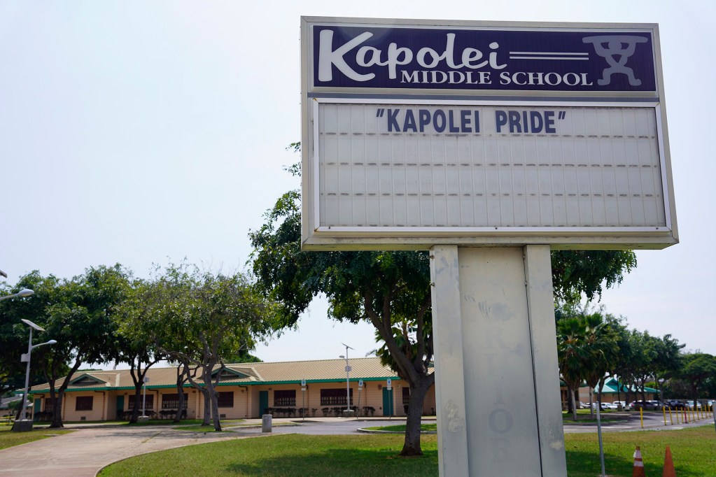 The exterior of Kapolei Middle School is photographed Friday, March 28, 2025, in Kapolei. (Kevin Fujii/Civil Beat/2025)