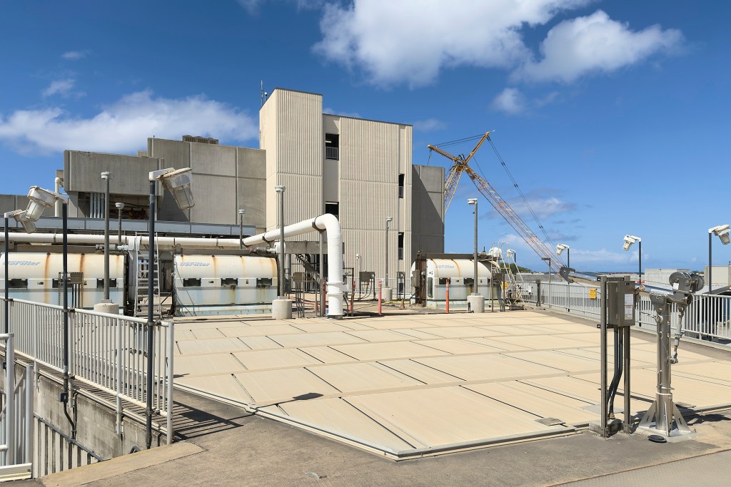The Sand Island Waste Water Treatment plant is undergoing some renovations and updates that will keep it at the forefront of technology for the state.  Photographed May 19th(David Croxford/Civil Beat/2025)