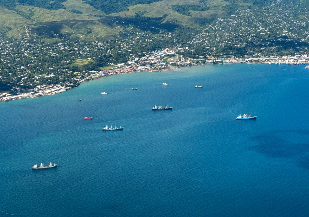 Tuna is transshipped at sea just off the coast of Honiara, the Solomon Islands' capital city. (Nathan Eagle/Civil Beat/2025)