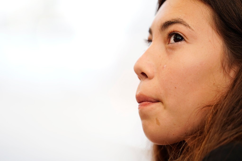 Maui Hero Project intern DayJahiah Valdivia, 16, discusses her observations of the group with Kahākūahi Ocean Academy Tuesday, June 10, 2025, in Lahaina. Her Upcountry home burned in the Aug. 8, 2023, fires. (Kevin Fujii/Civil Beat/2025)
