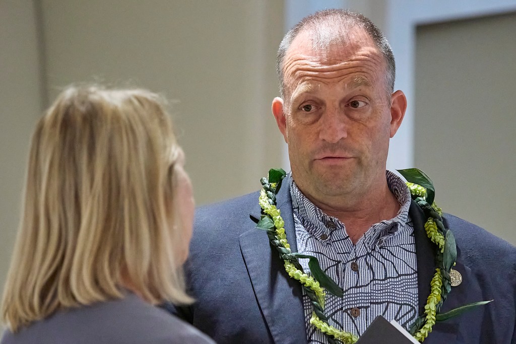 Governor Josh Green appears at a Civil Beat Café held at Civil Beat offices to discuss the New Green Fees that will soon begin to raise funds.  (David Croxford/Civil Beat/2025)