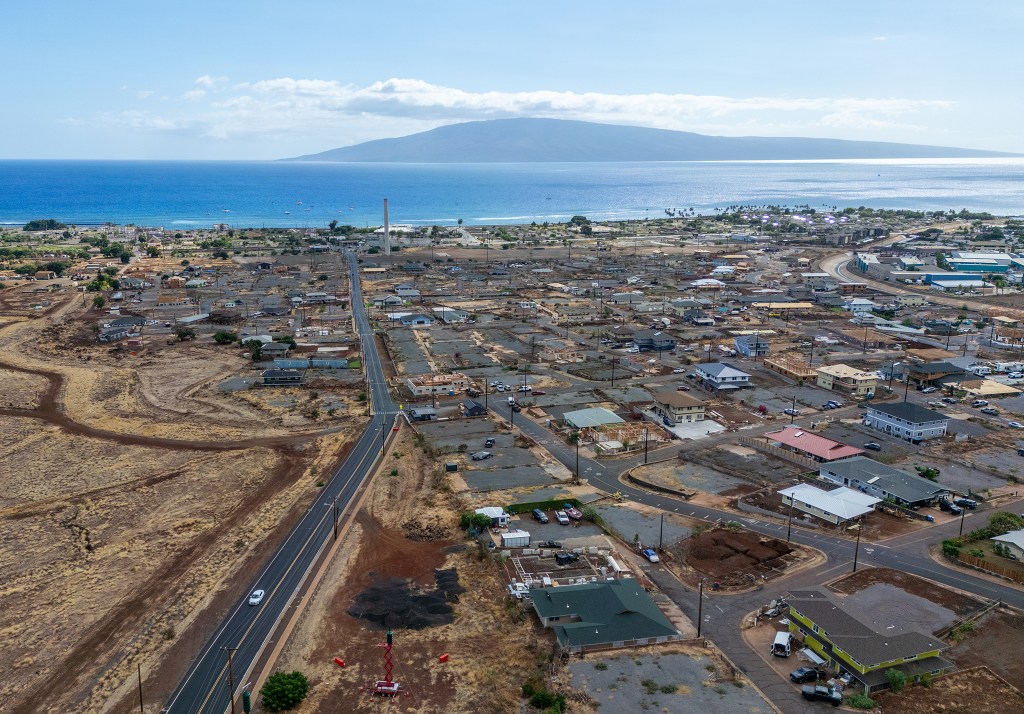 Aerial shot of Lahainaluna Road two-years after the 2023 Maui fire. Photo taken August 4, 2025.